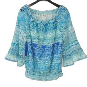 Tyler Boe Women's Large Blue Eyelet Top